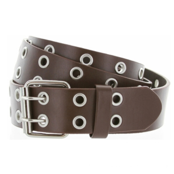 Solid Rich Fashion Color Double Prong Genuine Leather Casual Jean Belt 35mm Brown